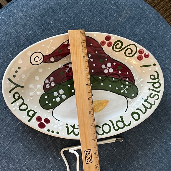 Expressly Yours Pottery 2004 Snowman oval platter 12 x 8 Baby Cold Outside Xmas - Picture 7 of 7
